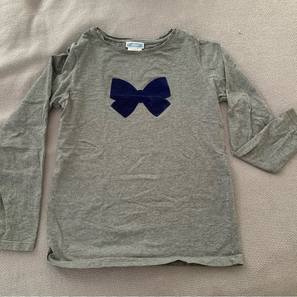 𝅺Jacadi girls sz 10 /140cm grey long sleeve t-shirt with velvet bow